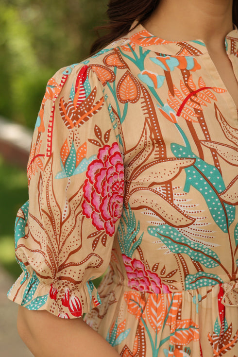 Women Floral Printed Puff Sleeve Fit & Flare Dress